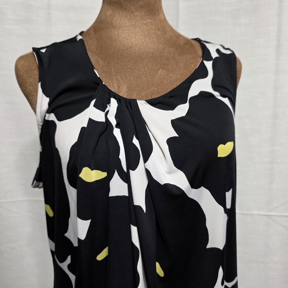Womens Black White Floral Sleeveless Tunic Top Keyhole Back Flowy Blouse L
